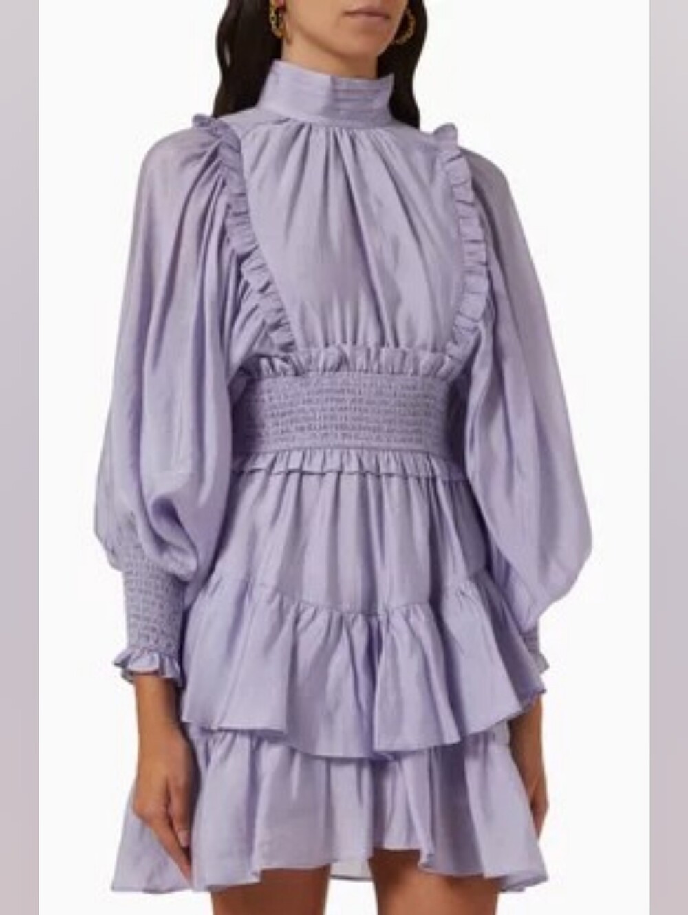 Elliatt Inversion High Neck Balloon Sleeve Ruffle Tiered Mini Dress Size Small